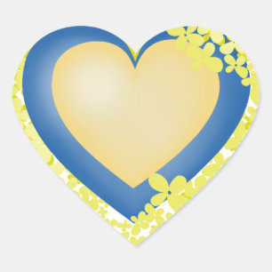 Sticker Cœur Coeur bleu jaune et fleurs jaunes.