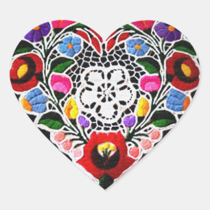 Sticker Cœur Coeur de broderie hongrois sur noir