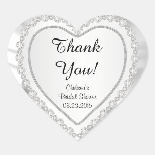 Sticker Cœur Coeur de diamant blanc sur satin blanc