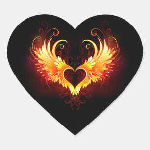 Sticker Cœur Coeur de feu ange avec ailes