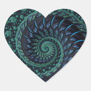 Sticker Cœur Coeur de fractale dans les bleus et les verts