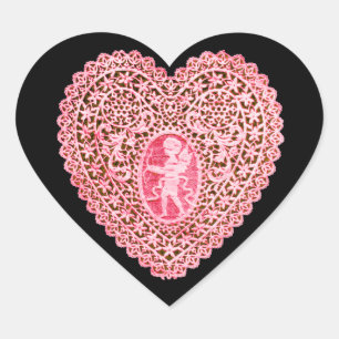 Sticker Cœur COEUR DE LAINE CUPID, Rouge rose Noir