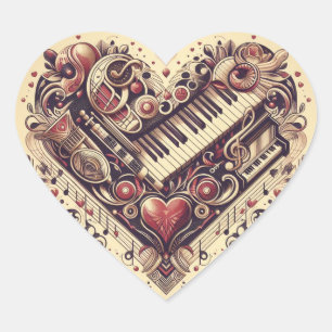 Sticker Cœur Coeur de piano musical