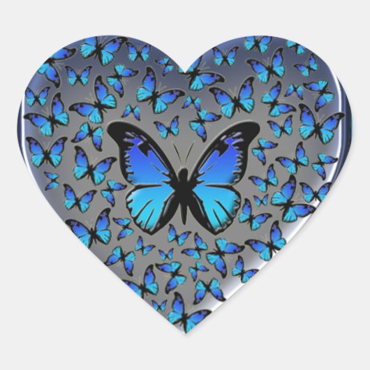 Sticker Cœur coeur des papillons bleus (Devant)