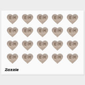 Sticker Cœur Coeur en bois sculpté Initiales rustiques Mariage (Feuille)