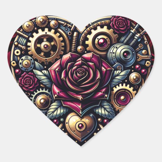 Sticker Cœur Coeur et Roses Steampunk (Devant)