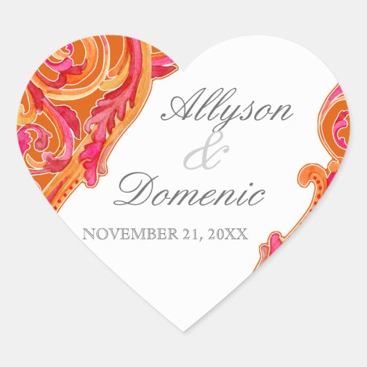 Sticker Cœur Coeur fleuri de la Tangerine Orange (Devant)