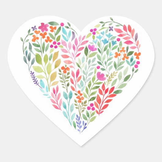 Sticker Cœur coeur floral aquarelle (Devant)