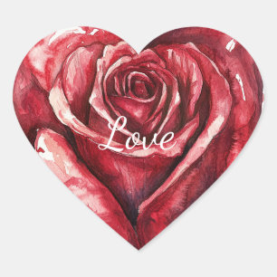 Sticker Cœur Cœur floral de rose rouge romantique