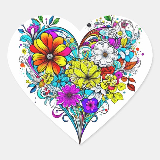 Sticker Cœur Cœur Floral Jolie Couleur (Devant)