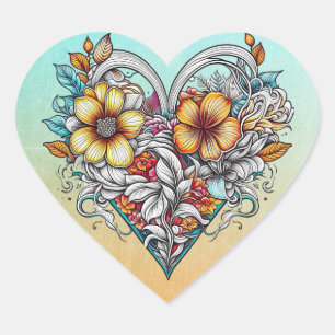 Sticker Cœur Coeur floral romantique