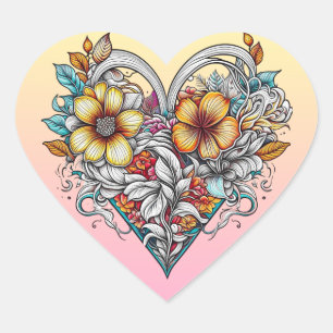 Sticker Cœur Coeur floral romantique