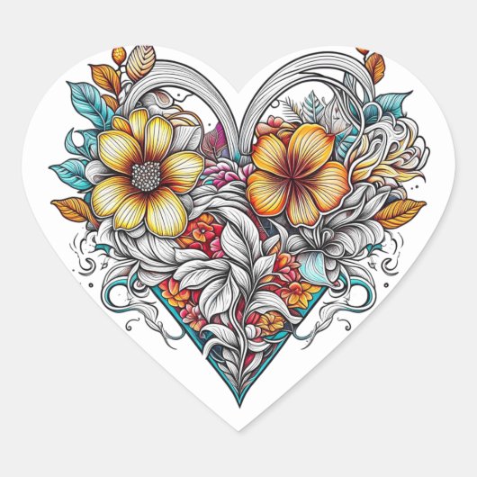 Sticker Cœur Coeur floral romantique (Devant)