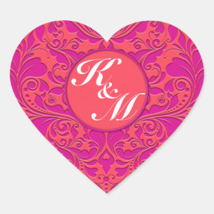 Sticker Cœur Coeur HeartyParty framboise et magenta Damask