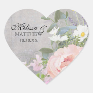 Sticker Cœur Coeur romantique BOHO Rustique Woodsy Floral Peony