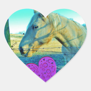 Sticker Cœur Coeur rose et Cheval jaune