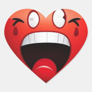Sticker Cœur Cœur Rouge Effrayé avec Visage de Dessin Animé