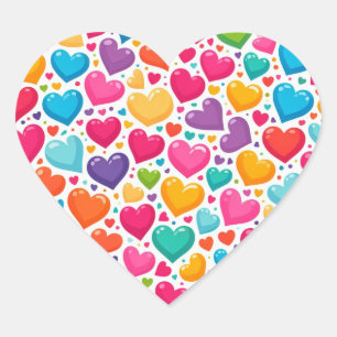 Sticker Cœur Coeurs arc-en-ciel colorés Valentines