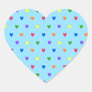 Sticker Cœur Coeurs de polka arc-en-ciel sur bleu bébé