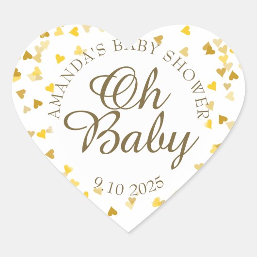 Sticker Cœur Coeurs d'or Oh Baby shower Favoriser (Devant)