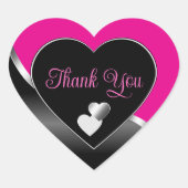 Sticker Cœur Coeurs noirs roses chauds avec Merci argenté ondul (Devant)