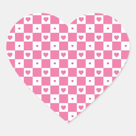 Sticker Cœur Coeurs rose mignon Fille rose Motif Checker blanc (Devant)