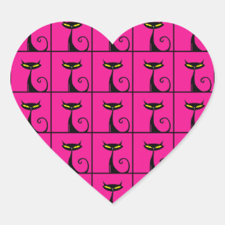 Sticker Cœur Collage Hot Rose et Black Kitty Cats