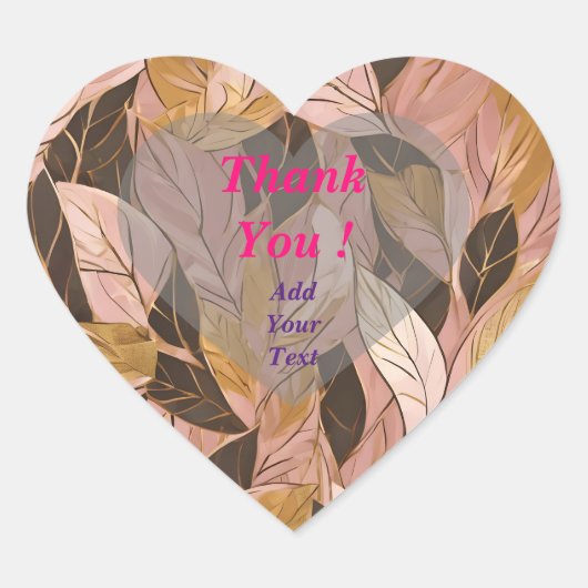 Sticker Cœur Collection de Feuilles de Boho Rouge Rose Populair (Devant)