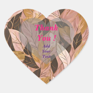 Sticker Cœur Collection de Feuilles de Boho Rouge Rose Populair