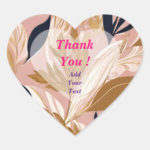 Sticker Cœur Collection Moderne Bohème Rose Pâle Or Feuilles