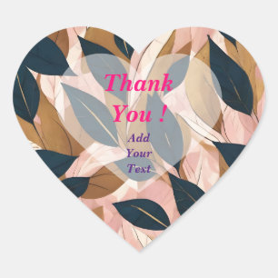 Sticker Cœur Collection Tendance Feuilles Boho Rose Pâle Or