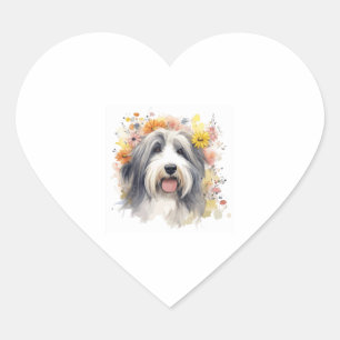 Sticker Cœur Collie hérissée entre Fleurs sauvages 1