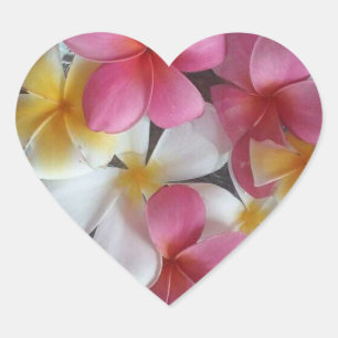 Sticker Cœur Colonnes de fleurs Plumeria rose, en forme de coeu