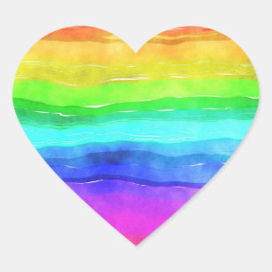Sticker Cœur Coloré Arc-en-ciel Aquarelle de coeur ondulé