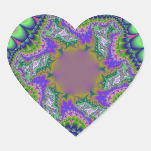 Sticker Cœur Coloré rose, vert et bleu fractal (Devant)