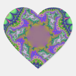 Sticker Cœur Coloré rose, vert et bleu fractal
