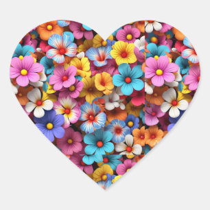 Sticker Cœur Colorful Pretty Flowers Motif-20240