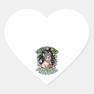 Sticker Cœur Compagnon drôle de Bulldog français Halloween