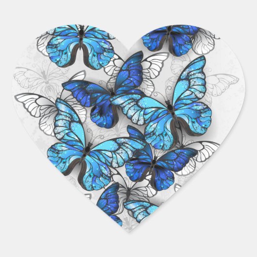 Sticker Cœur Composition de papillons blancs et bleus (Devant)