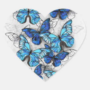 Sticker Cœur Composition de papillons blancs et bleus