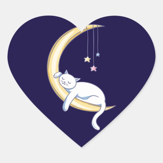 Sticker Cœur Conception de chat blanc dormant (Devant)
