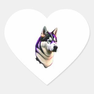 Sticker Cœur Conception de chiens Husky