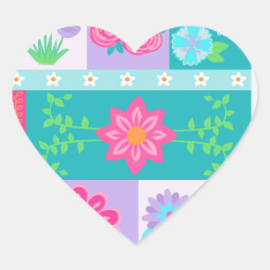 Sticker Cœur Conception de fleurs vibrantes en fleurs