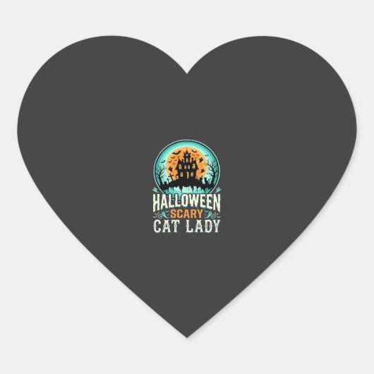 Sticker Cœur Conception de maison hantée de dame de chat effray (Devant)