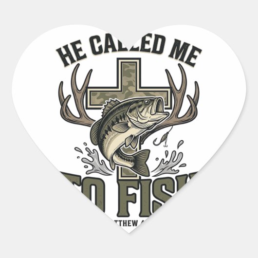 Sticker Cœur Conception de pêche chrétienne Il m'a appelé à pêc (Devant)