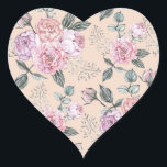 Sticker Cœur Conception de Rose Vintage rose<br><div class="desc">Fleurs de rose motif vintages</div>