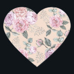 Sticker Cœur Conception de Rose Vintage rose<br><div class="desc">Fleurs de rose motif vintages</div>