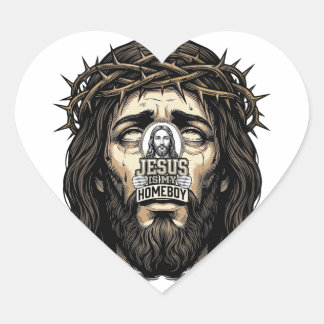 Sticker Cœur Conception de vecteur de visage saint couronné gra