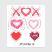 Sticker Coeur conceptions xox rouge valentine motif (Feuille)
