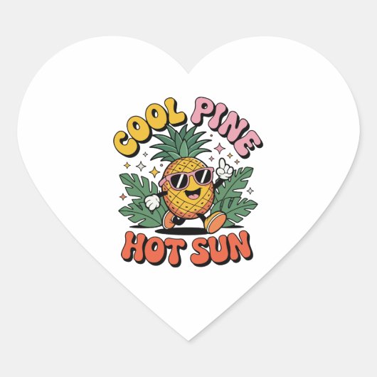Sticker Cœur Cool Pine Hot Sun Retro Pineapple Summer Vibes (Devant)